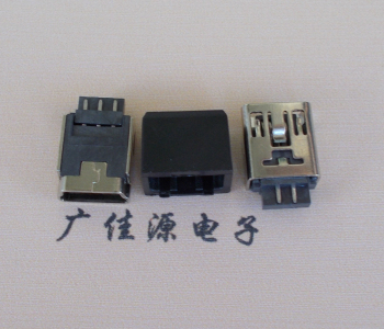 济宁MINI USB 5Pin接口 带护套焊线母座 B型180度铜壳
