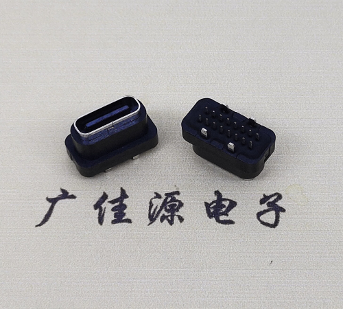 济宁type c16pin防水连接器.点胶防水IPX7等级.立式接口母座