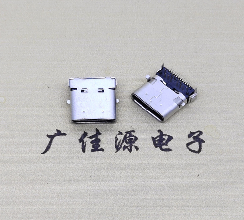 济宁type c24p板上双壳连接器接口 DIP+SMT L=10.0脚长1.6母头